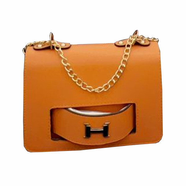 Hermes Synthetic Leather Women's Shoulder Bag, Mustard-Light Brown Color with Metal Logo of the Brand in the Buckle Belt (Replica)