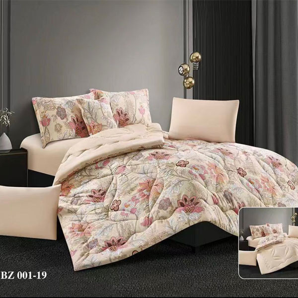 Andac Bedding Bed Set of 7 pieces Beige-Brown/Pink Color Decorated with Flowers, Model No. BZ 001-19