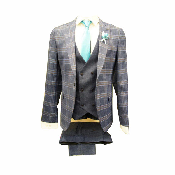 Set of Sport Blue Black Color Suit Jacket with White & Brown Vertical & Horizontal Stripes & Blue Black Colored Trouser - for Men