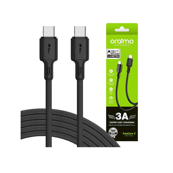 Oraimo FastLine 2 Data Cable C to C  60W 1.5m, Black Color, Model No. OCD-154CC