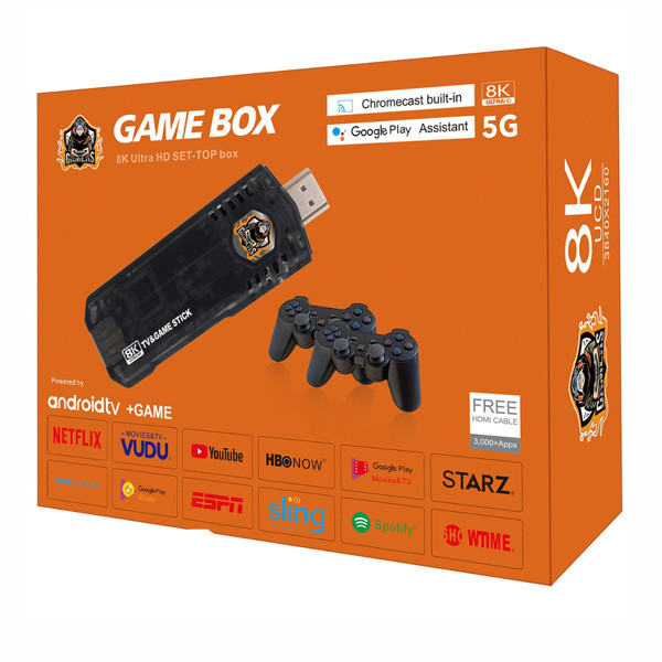 Gamers 8k Ultra HD Android TV Game Dual System Stick Game Console - Black Color