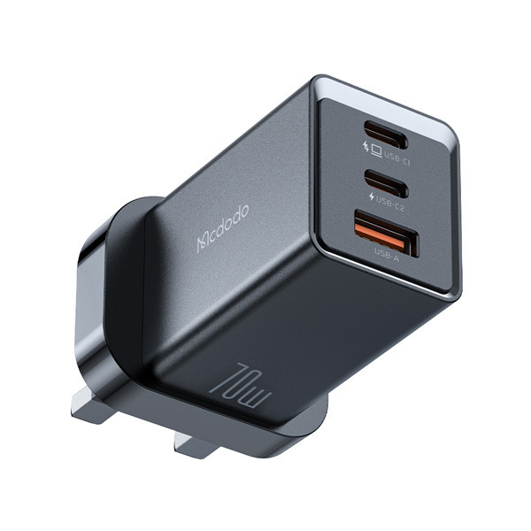 Mcdodo 70W 2C+1A GAN 5 Mini Pro Fast Charger (UK), Black Color, Model No. CH-1551
