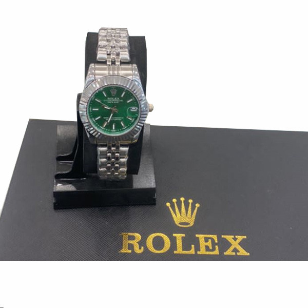Rolex Metal Watch for Women with Green Dial & Stainless Steel Bracelet (Replica)