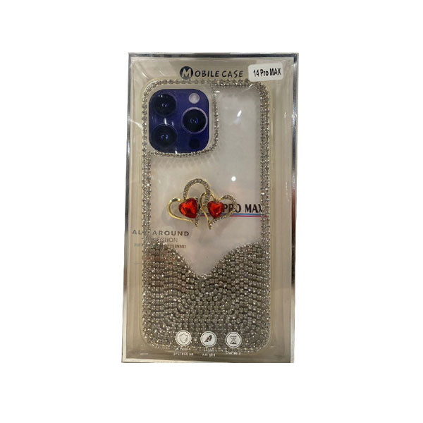 Diamond Glitter Case For iPhone 14 Pro Max with 2 Golden Hurts & Rubies in the Middle