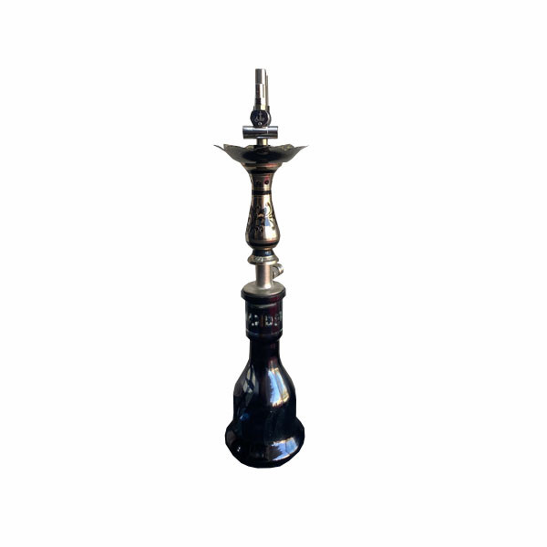 Taha Hookah Batra Size with Black Color Base Bottle, Decorated with Flowers Metallic Body & Metallic Flower Style Top