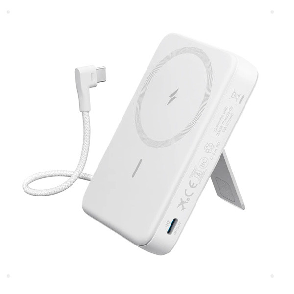 Anker Zolo Magnetic Power Bank 10000mAh 30W with Built-in USB-C Cable & Stand, White Color, Model No. A1685H21