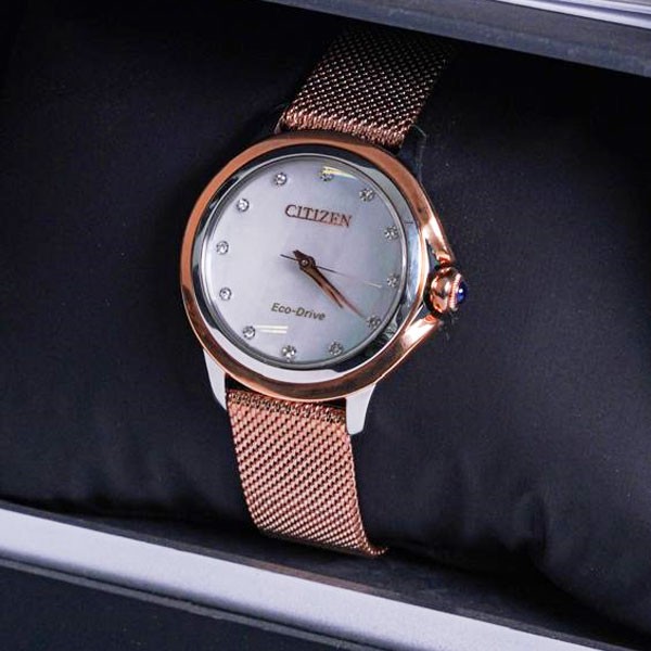 Citizen Ceci Diamond Rose Gold Mesh Bracelet Ladies Watch Model No. EM0796-75D