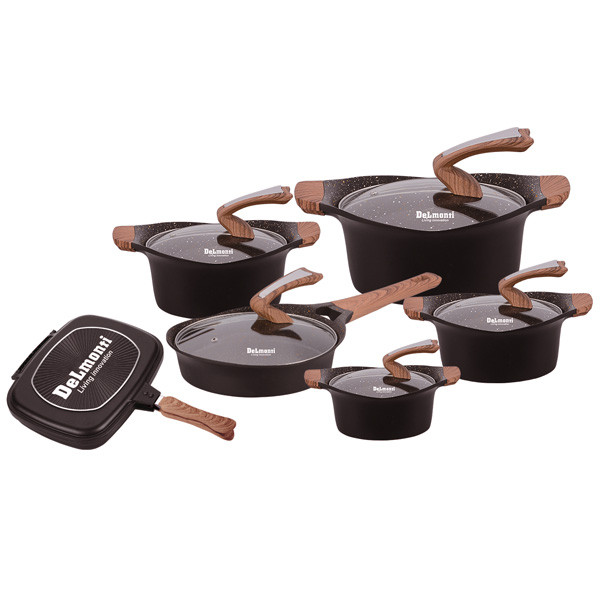 DeLmonti Cookware Set 12pcs Nano Granite Model, Brown Color, Model No. DL1160-BR