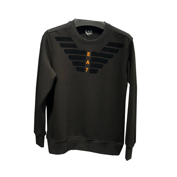 Emporio Armani Casual Fit Winter Blouse for Men with Big Emporio Armani Logo Graphic Print from Neck to Chest, in 4 Colors (Gray & Blue, Gray & Black, White, Orange)