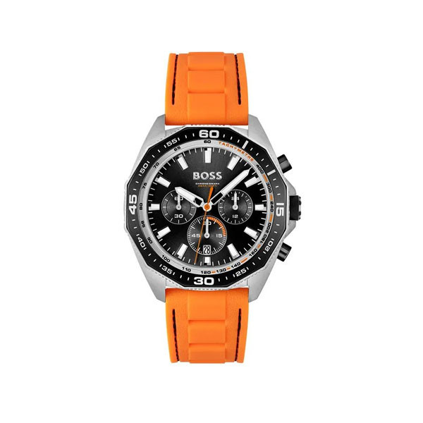 Hugo Boss Energy Analog Black Dial Men's Watch with Orange Rubber Strap Model No. 1513970