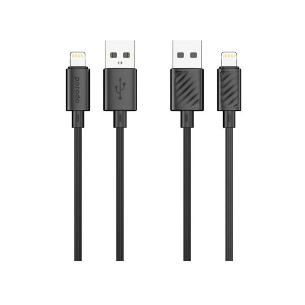 Porodo Blue 3A PD USB A to Lightning PVC Cable 1.2m, Black Color