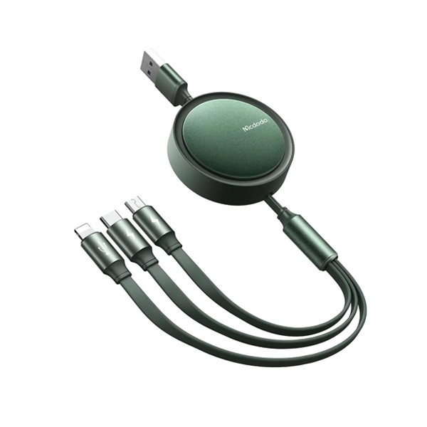 Mcdodo 3in1  Retractable Cable 1.2m, Green Color, Model No. CA-725