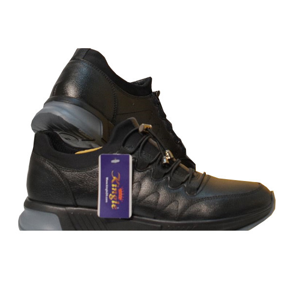 Kingle Leather Sneakers with Boot Laces for Men - Black Color