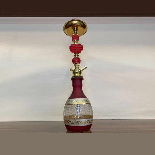 Richman Single Hose Hubbly Bubbly (Type) Traditional Hookah, Small Size, Coral & Transparent Color Glass Base with Golden Color Round Tray