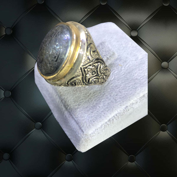 Made in Baghdad Hand Made Silver Ring, Decorated with Big Chinese Iron Stone & Elegant Side Designs, for Men