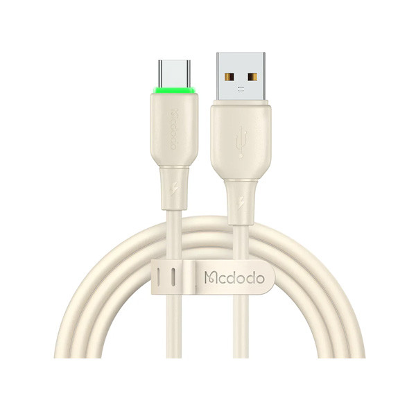Mcdodo 65W Silicone USB-C to USB-C Data Cable with LED Light 1.2m Beige Color