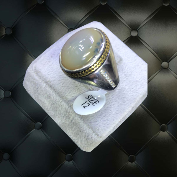 Italian Hand Made Silver Rings, Decorated with Big Natural Stone & Elegant Side Designs, 12 & 11 Size, for Men