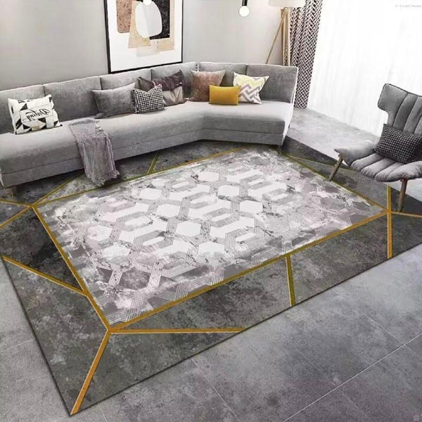 Brillant Embossed Machine Carpet, with Gold & Gray Dark Colored Designs, Gray & White Central Background, 1.5m x 2m