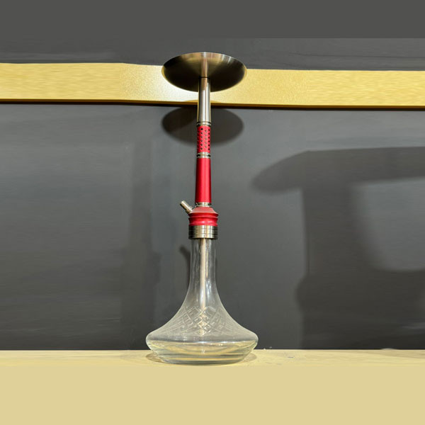 GLX Single Hose Hookah, with Red Metallic Body, Metallic Top Tray & Transparent Glass Base (Crystal Type)
