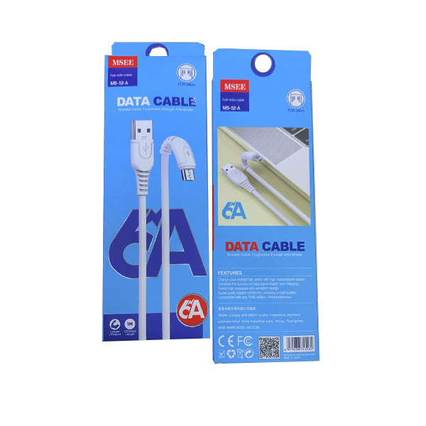 MSEE Fast Charging Data Cable, 6A, White Color, for Micro USB, Model No. MS-52-A