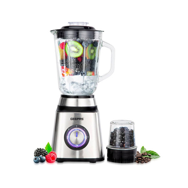 Geepas 2in1 Food Jug Blender with 1.5L Glass Jar 1.5lt, 500W Silver Model No. GSB44076UK