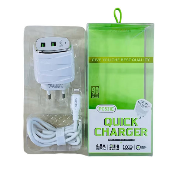 Bavin 12W, Dual-port UK Mobile Phone USB Adapter, 2.4A, White Color Model No. PC531E