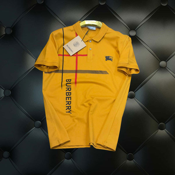 Burberry Single Color Short Sleeves Polo for Men with Burberry Logo Imprinted on the Chest & Vertical & with 2 Vertical & Horizontal Lines, in 3 Colors