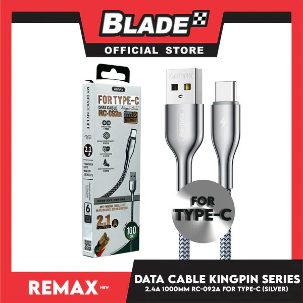 Remax Data Cable Kingpin Series 2.1A 1000mm for Type-C, Model No. RC-092A