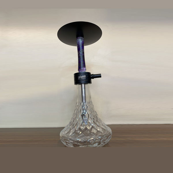 Al Amasi Single Hose Small Size Hookah, with Purple-Dark Metallic Full Designed Body, Black Metallic Top Tray & Transparent Glass Base (Crystal Type)