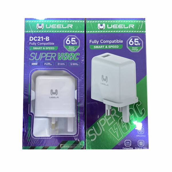 Ueelr 1 USB Travel Charger, 65W, Fully Compatible, Smart & Speed, White Color, Model No. DC21-B