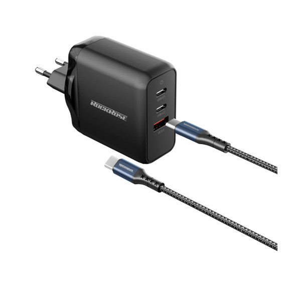 Rockrose Eclipse G65 Combo 65W PD with 1m Type-C to Type-C Cable Black Color, Model No. RRTCC32UK