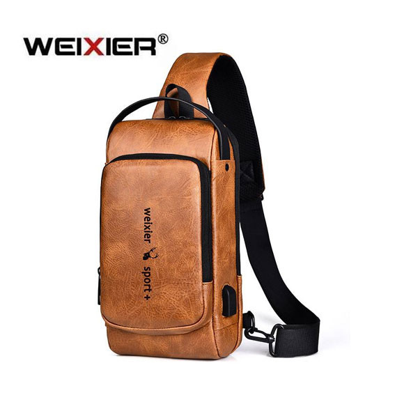 Weixier Shoulder Crossbody Bag for Men, Waterproof, USB, Anti-Theft in 3 Colors (Light Brow, Dark Brown, Black)