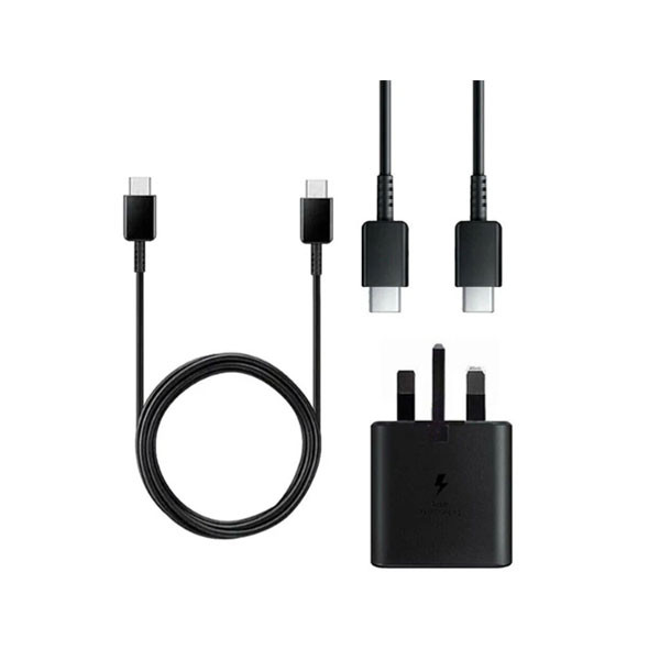 Samsung Super Fast Charging Adapter 25W / USB Type-C to Type-C Cable, Black, UK Type