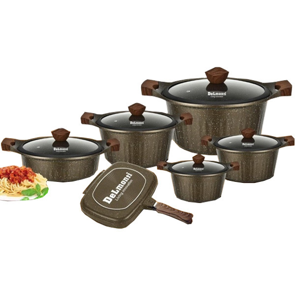 DeLmonti Cookware Set 12Pcs Nano Granite, Brown Color, Model No. DL1150-BR
