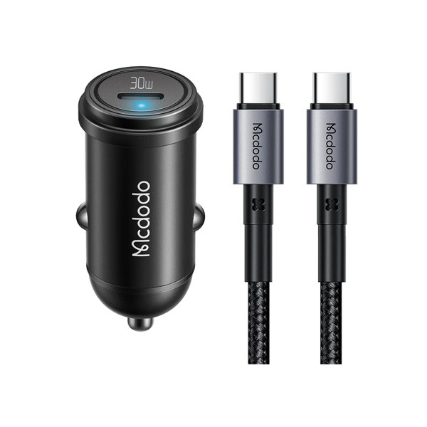 Mcdodo 30W 1C PD Fast Car Charger+ Type-C to Type-C Cable 1.2m, Black Color, Model No. CC-7493