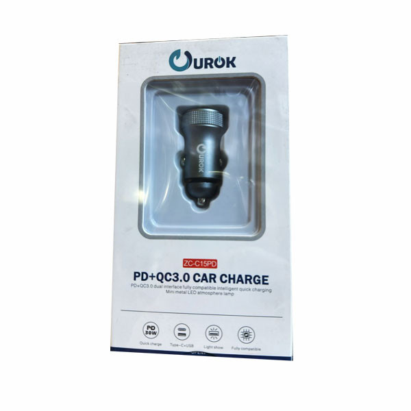 Ourok Car Charger Double Port Type-C & USB 30W PD+QC 3.0 Model No. ZC-C15PD