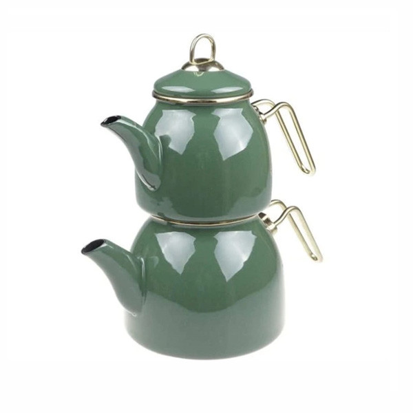 Double Stainless Steel Teapot Set in 3 Colors (Green, White & Black)