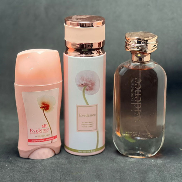 Evidence Cosmetics Offer Package Deodorant Stick + Body Spray + Eau de Parfum Comme Unn for Women 50ml