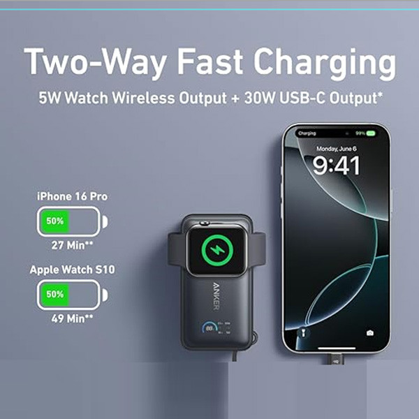 Anker MagGo Power Bank 10000mAh 35W (Phone & Apple Watch) Black Color, Model No. A1657H11