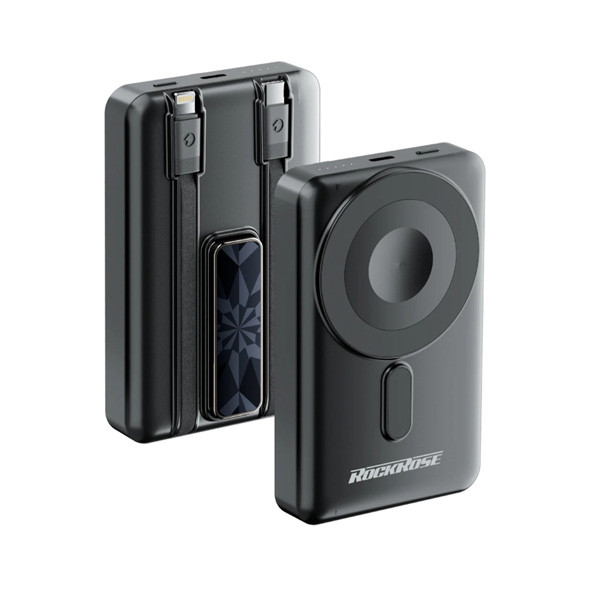 Rockrose Atlantis 10 Neo 10000mAh Power Bank Built-in Watch & USB-C & Lightning 20W, Black Color, Model No. RRPB50