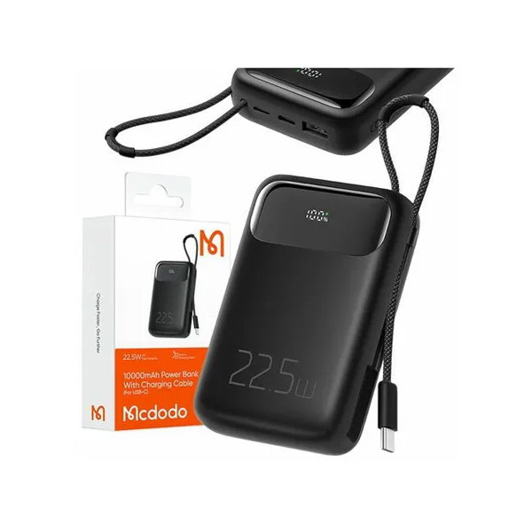 Mcdodo 22.5W Digital Display 20000mAh 1C+1A Power Bank Type C Built-in Cable, Black Color, Model No. MC-3720