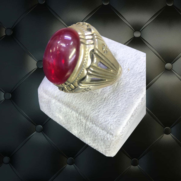 Hand Made Silver Ring, Decorated with Big Red Star Sapphire Stone, for Men