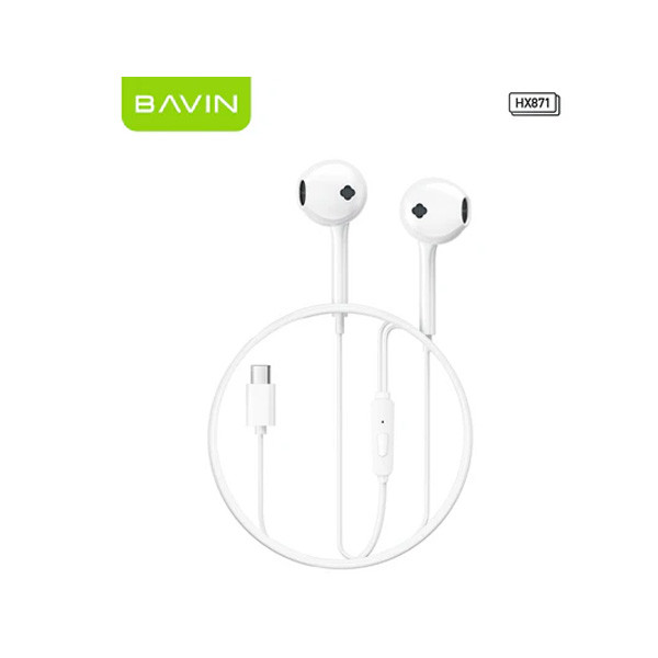 Bavin Hi-Fi Wired Earphone Stereo Audio Sound Headset Universal 3.5mm Jack Widely Compatible, White Color, Model No. HX875