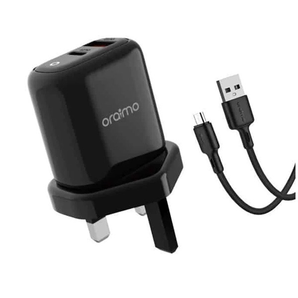 Oraimo Charger Kit  18W UK with LTG Cable Deep Spring Model No. OCW-U83D+L53