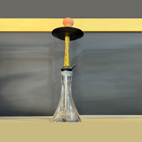 GLX Single Hose Hookah, with Yellow Metallic Body, Metallic Top Tray & Transparent Glass Base