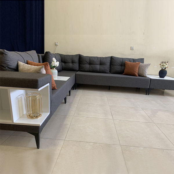 Russian Wooden Sofa Covered with Turkish Gray Fabric of High Pressure Sponge, 4 Years Warranty, (price per meter)