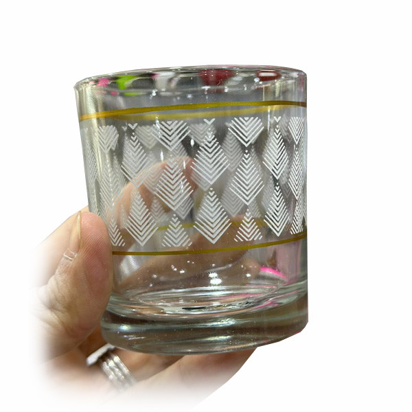 Set of 6 Short Size Water Glasses with 2 Golden Round Circles & Various of Small White Color Shape Designs (in 5 Different Designs)