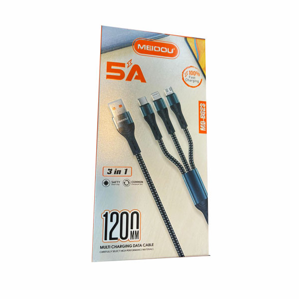 Meidou 3 in 1 Multi Charging Data Cable, 1.2m, Black Color