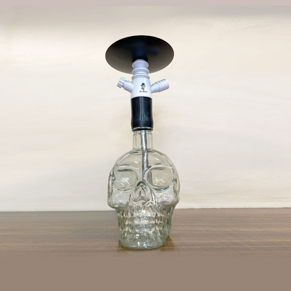 Richman Single Hose Crystal Skull Hookah Small Size, with White-Black Metallic Body & Black Round Metallic Tray