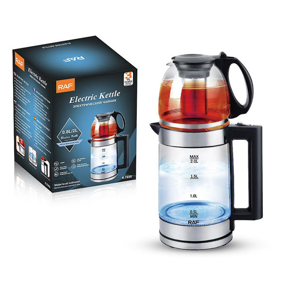 RAF Double Layer Stainless Steel 1500W Hot Water Kettle 2.0L Large Capacity Electric Teapot Glass Electric Kettle